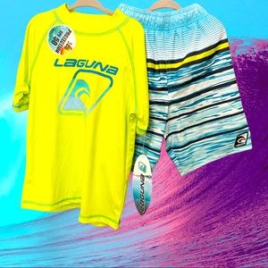 LAGUNA Kids 2-piece Swim Set of Rashguard & Swim Trunks SIZE 5-6 ~ NWT